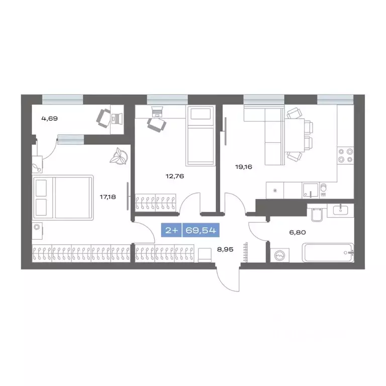 2-к кв. Тюменская область, Тобольск пер. Радищева, 17 (69.54 м) - Фото 1