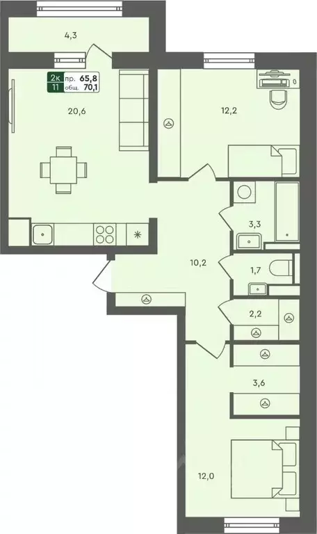 2-к кв. Курганская область, Курган Заозерный жилрайон, 6А мкр, 25/4 ... - Фото 0