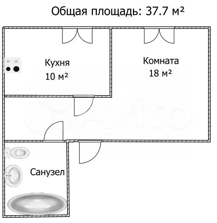 1-к. квартира, 37,7 м, 1/9 эт. - Фото 0