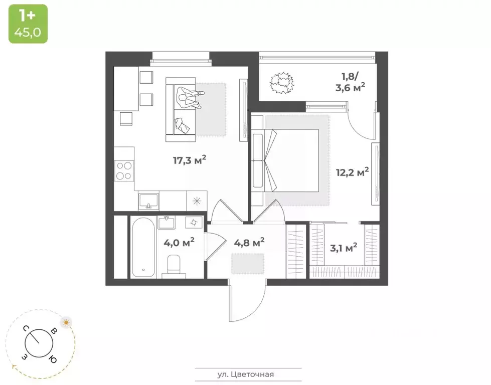 1-к кв. Тверская область, Тверь Соминка мкр,  (43.2 м) - Фото 1