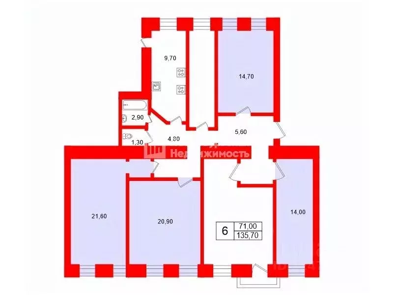 Комната Санкт-Петербург ул. Марата, 33 (71.2 м) - Фото 2