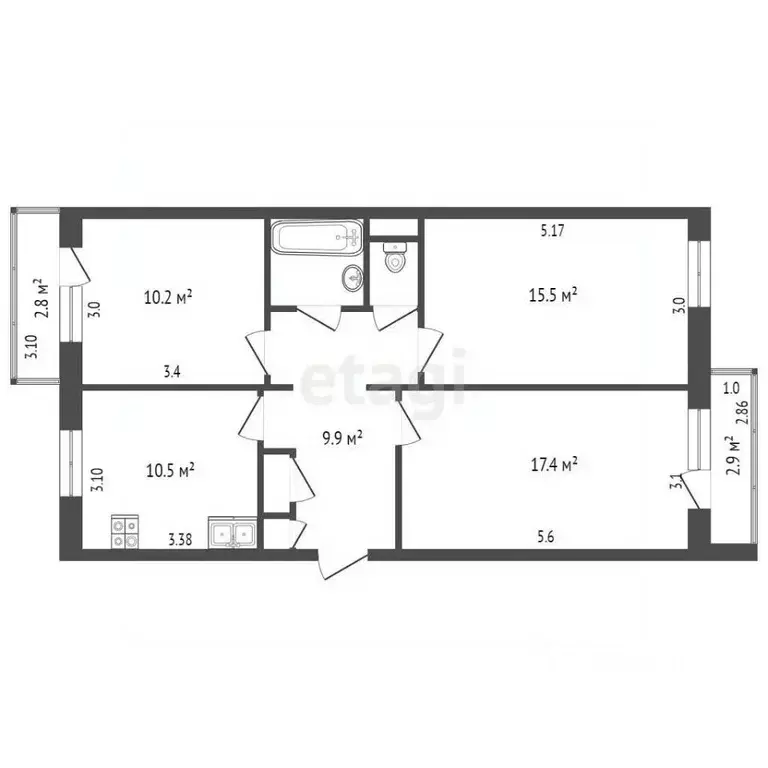 3-к кв. Омская область, Омск Омская ул., 193 (68.4 м) - Фото 0