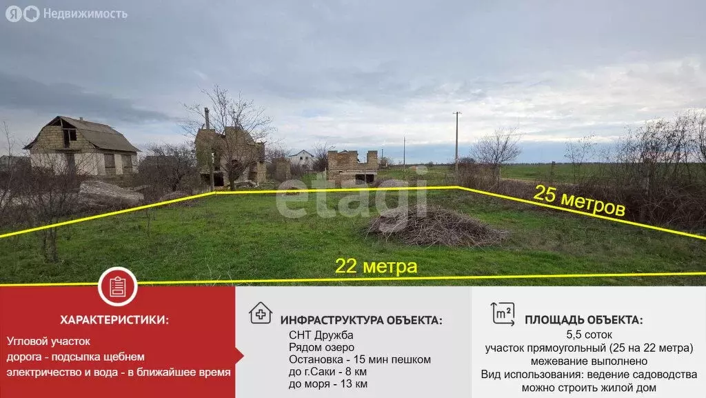 Участок в Сакский район, Лесновское сельское поселение, СНТ Дружба ... - Фото 1