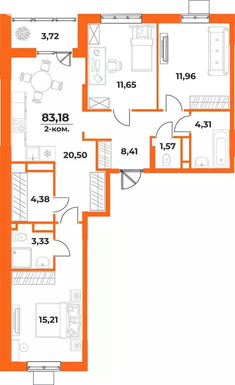 3-комнатная квартира: Хабаровск, Железнодорожный район (83.18 м) - Фото 1