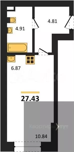 Квартира-студия, 27,4 м, 2/10 эт. - Фото 0