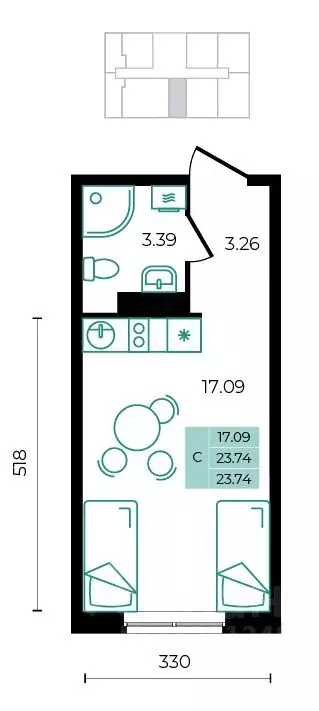 Студия Адыгея, Майкопский район, пос. Тульский  (23.74 м) - Фото 1