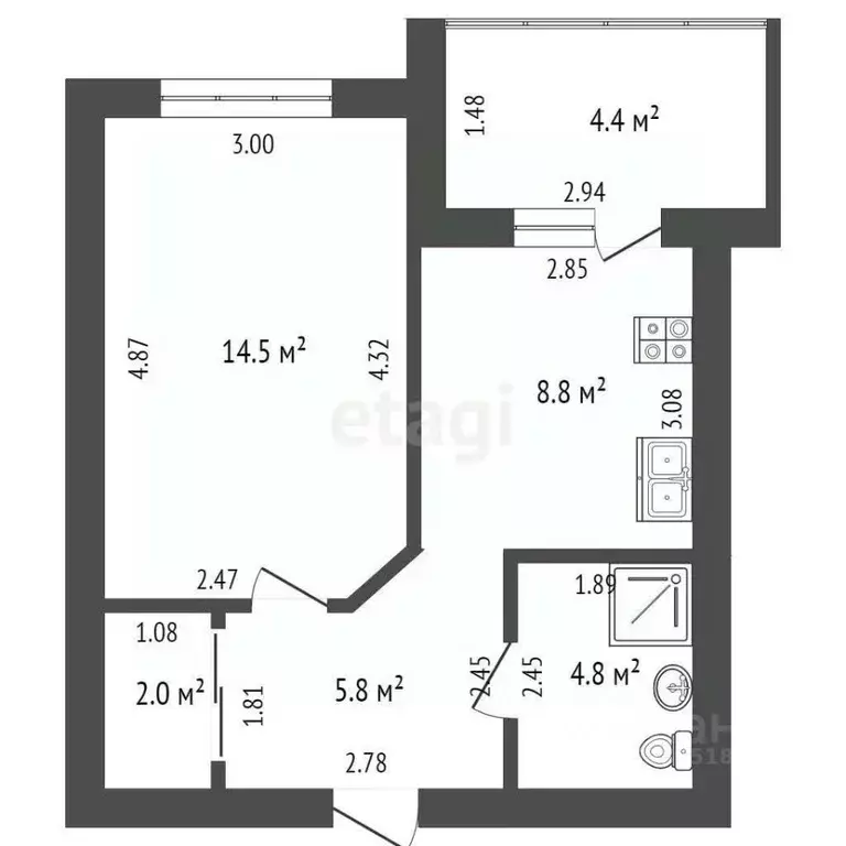 1-к кв. Ростовская область, Ростов-на-Дону ул. Евдокимова, 35е (36.0 ... - Фото 1