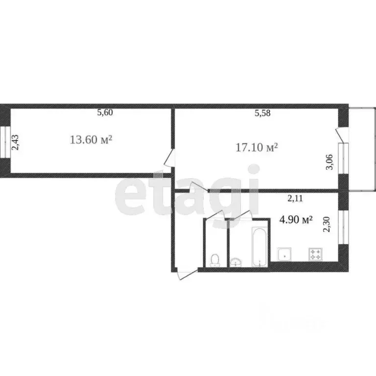 2-к кв. Ханты-Мансийский АО, Сургут ул. Республики, 82 (43.4 м) - Фото 1