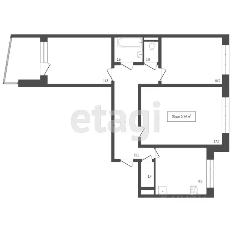 3-к кв. Алтайский край, Бийск ул. Льнокомбинат, 68/1 (63.3 м) - Фото 1