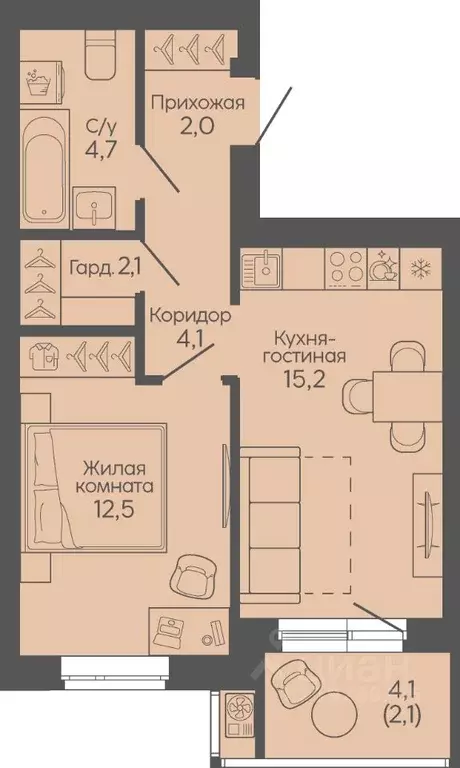 1-к кв. Волгоградская область, Волгоград Трехгорная ул., 27 (42.7 м) - Фото 1