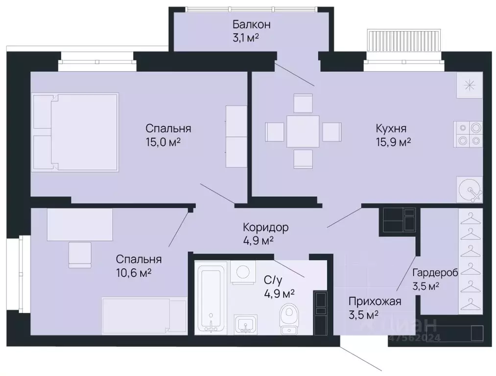 2-к кв. Нижегородская область, Нижний Новгород Резиденция жилой ... - Фото 1