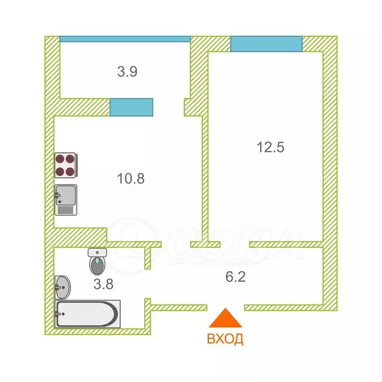 1-комнатная квартира: Тюмень, Ставропольская улица, 97к4 (35.9 м) - Фото 2