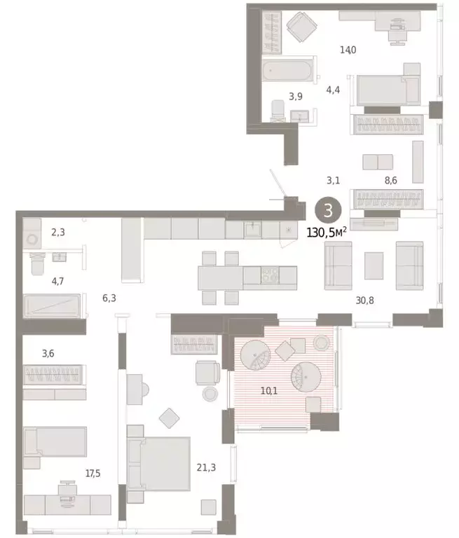 3-комнатная квартира: Тюмень, жилой комплекс Зарека (130.46 м) - Фото 1