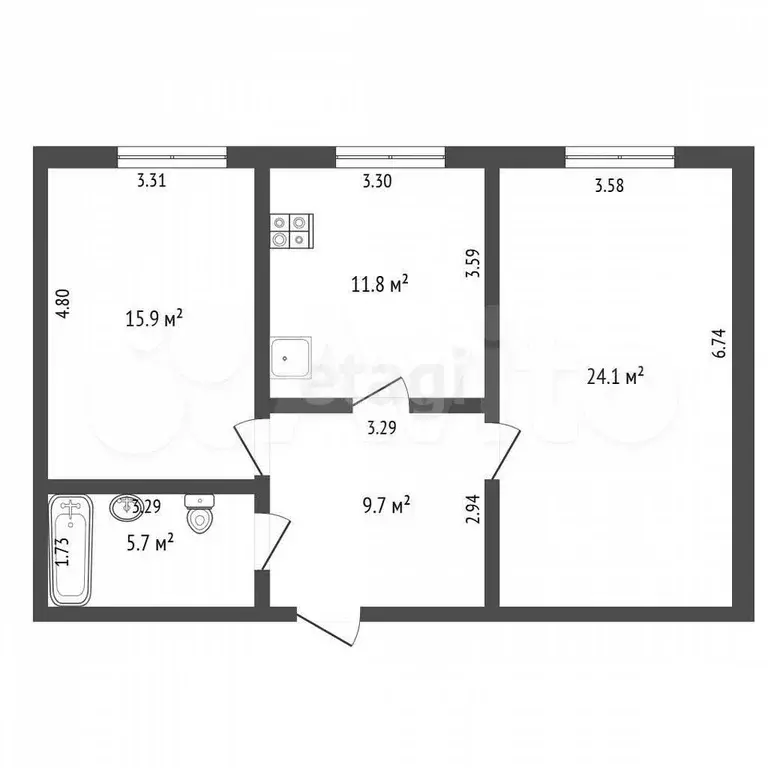 2-к. квартира, 67,2 м, 2/2 эт. - Фото 0