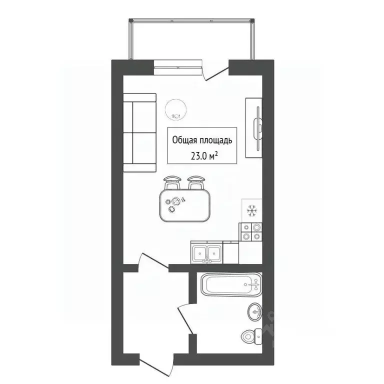 Студия Новосибирская область, Бердск Морской мкр, 1 (23.0 м) - Фото 1