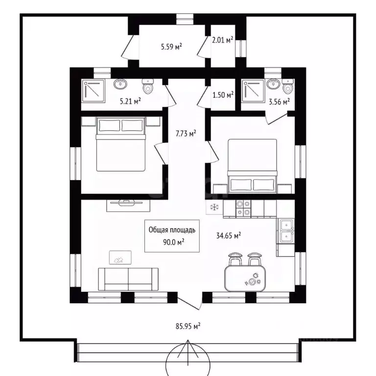 Дом в Алтайский край, Топчихинский район, с. Топчиха 110 (90 м) - Фото 2