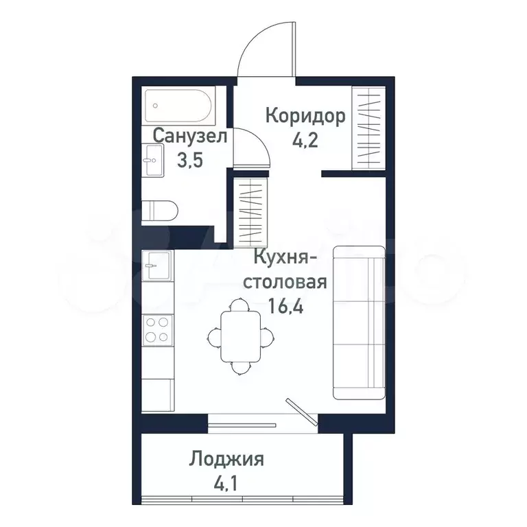 Квартира-студия, 24,2 м, 8/10 эт. - Фото 0