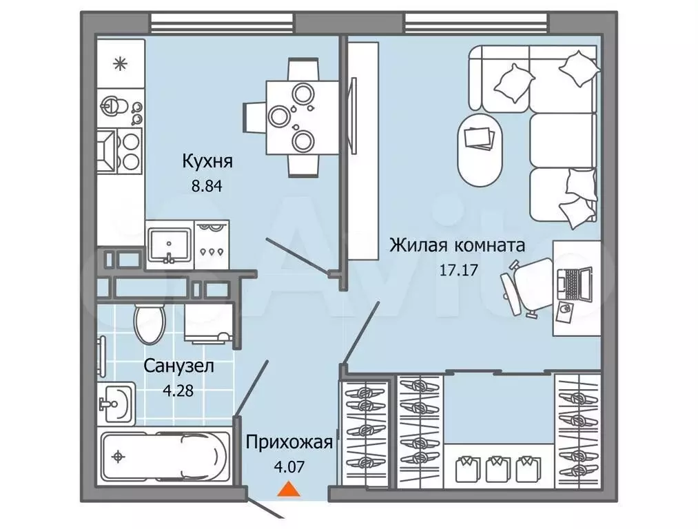 1-к. квартира, 34 м, 2/7 эт. - Фото 0