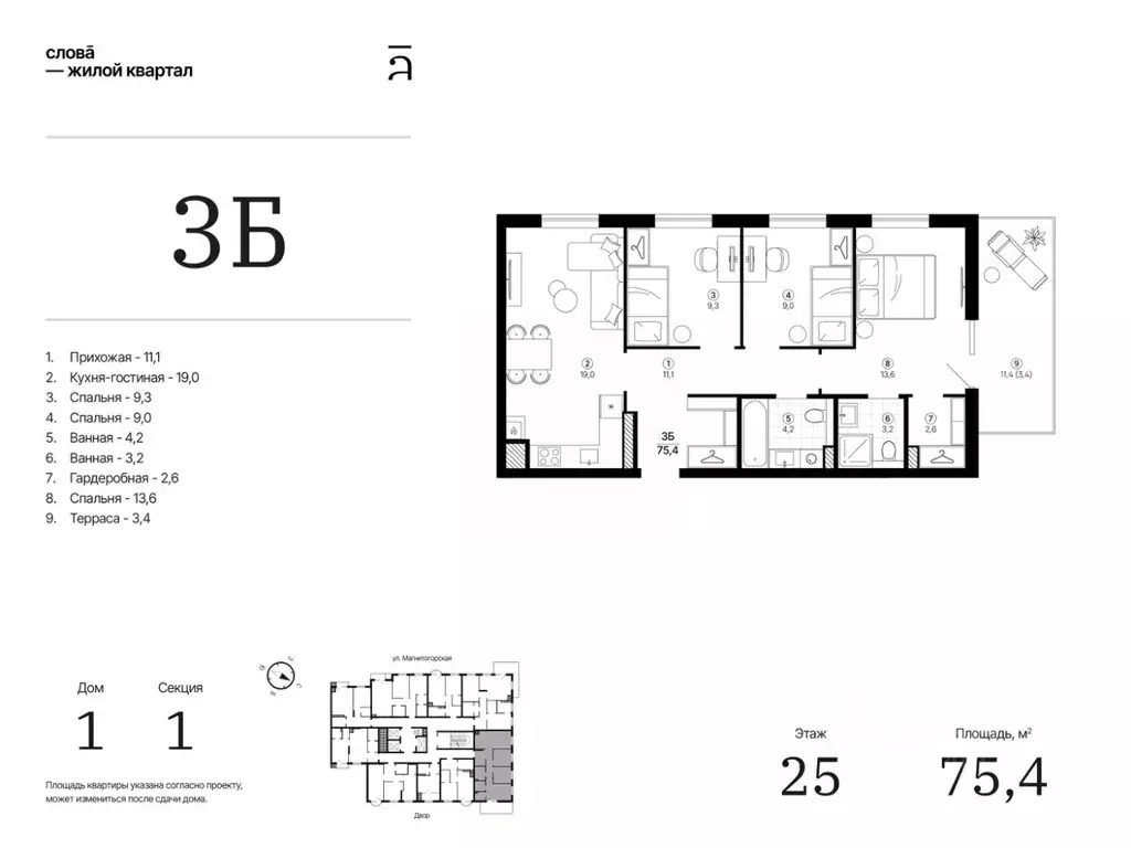 3-к кв. Астраханская область, Астрахань Магнитогорская ул., 1 (75.39 ... - Фото 1