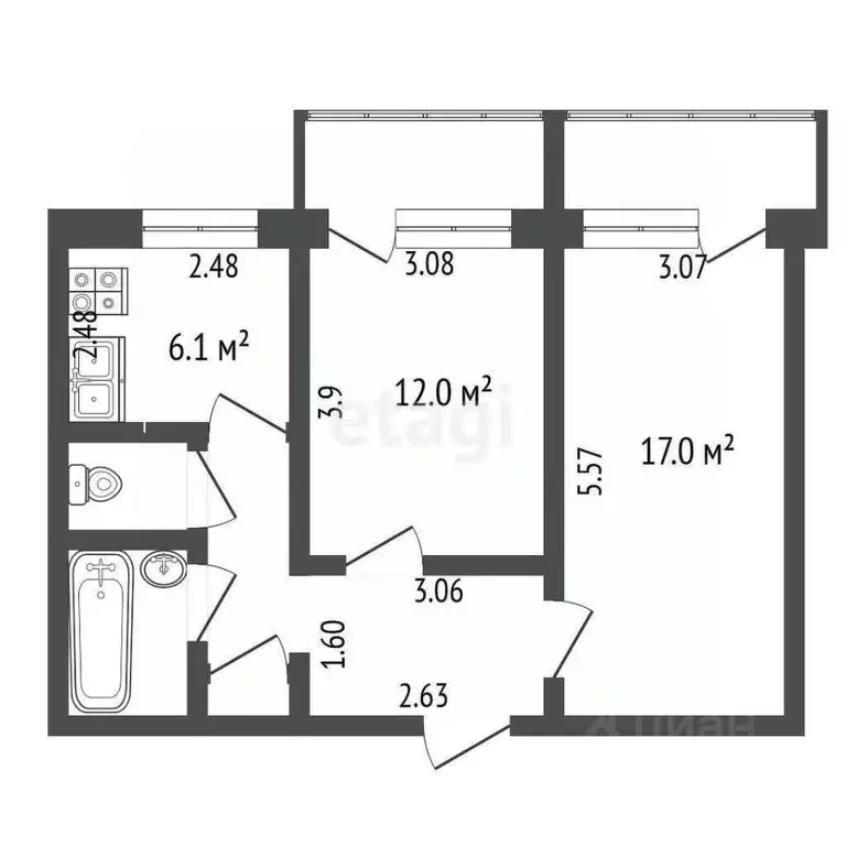 2-к кв. Тамбовская область, Тамбовский муниципальный округ, с. ... - Фото 2