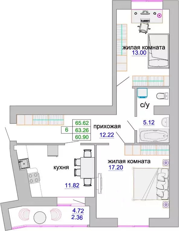 2-к кв. Калининградская область, Зеленоградск ул. Тургенева, 16А (64.0 ... - Фото 0