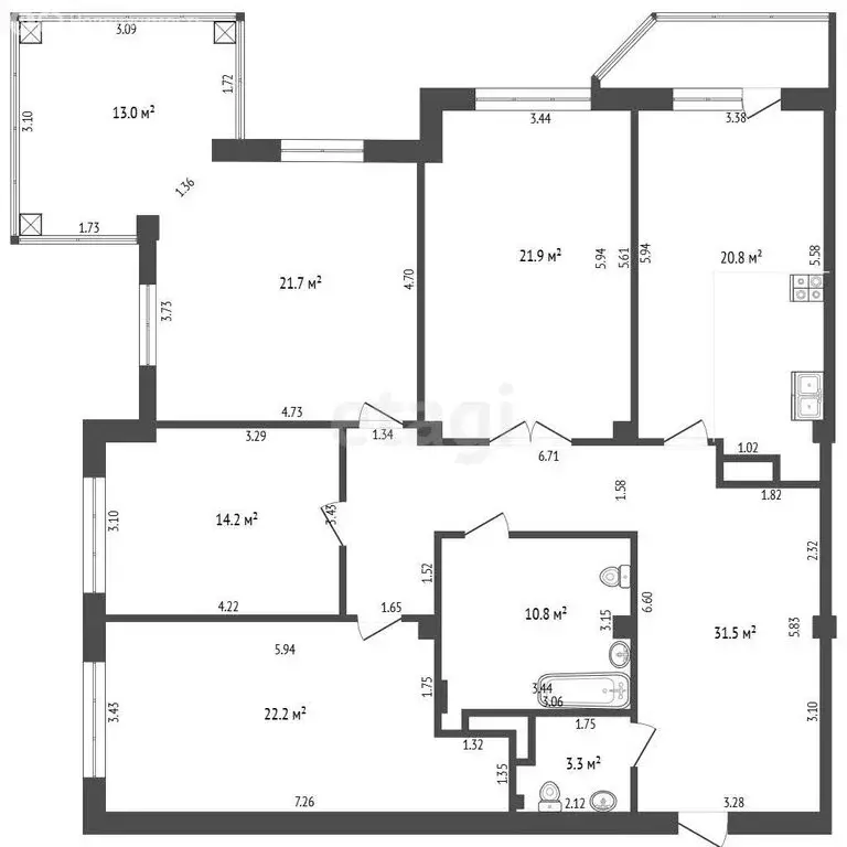 4-комнатная квартира: Тюмень, улица Максима Горького, 53 (155 м) - Фото 1