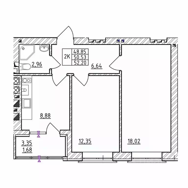 2-к кв. Калининградская область, Зеленоградск  (52.2 м) - Фото 1