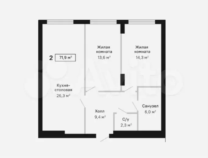 2-к. квартира, 71 м, 5/5 эт. - Фото 0