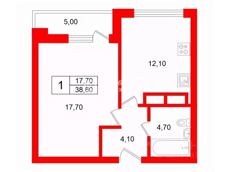 1-к кв. Санкт-Петербург Дунайский просп., 7к7 (38.6 м) - Фото 1