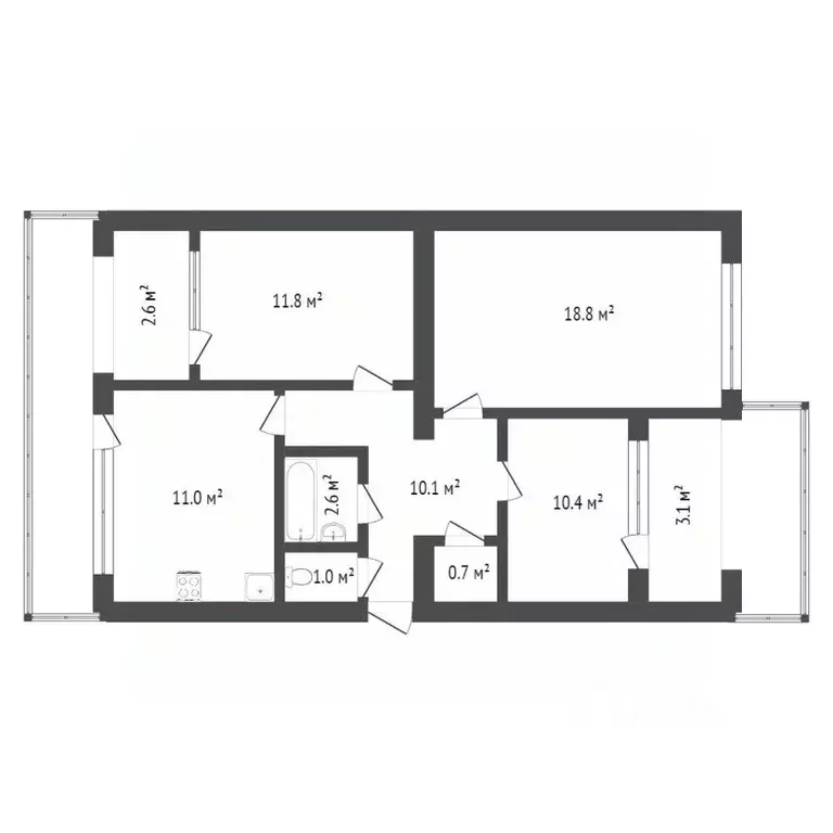 3-к кв. Севастополь ул. Хрусталева, 159 (72.7 м) - Фото 2