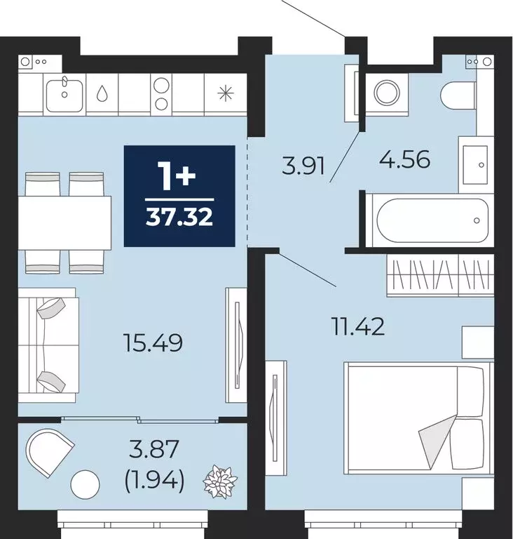 1-комнатная квартира: Тюмень, Камчатская улица, 107к1 (39.25 м) - Фото 1