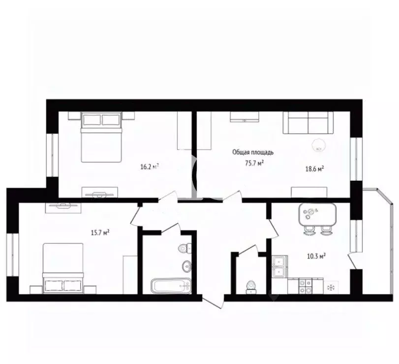 3-к кв. Новосибирская область, Бердск Новосибирская ул., 3 (75.7 м) - Фото 2