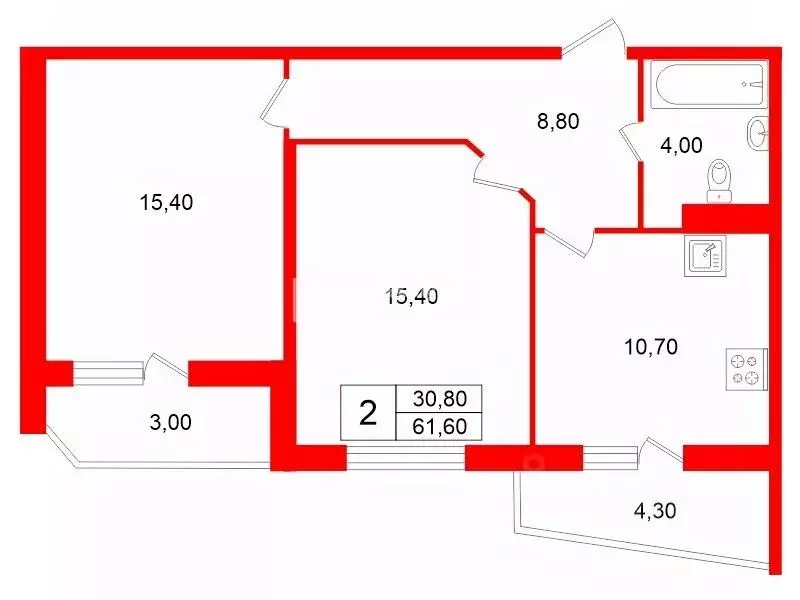 2-к кв. Санкт-Петербург Земледельческая ул., 5к2 (61.6 м) - Фото 2