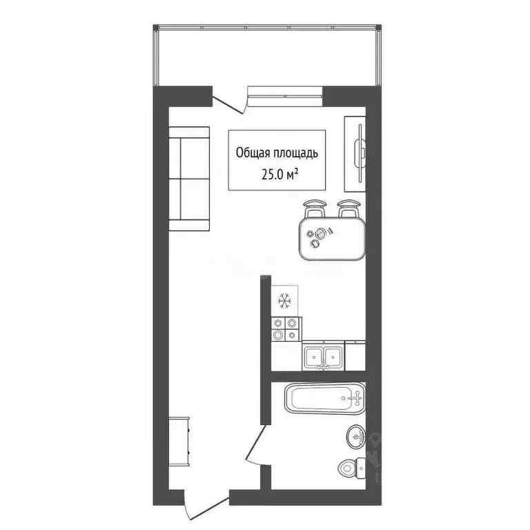 Студия Новосибирская область, Бердск ул. Попова, 11/2 (25.0 м) - Фото 2