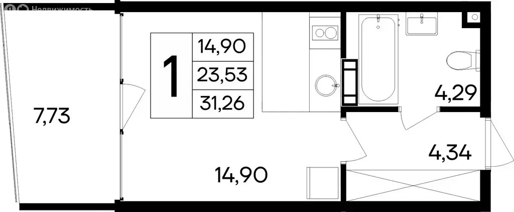 Квартира-студия: Прибрежное, Симферопольское шоссе, 177 (31.26 м) - Фото 1