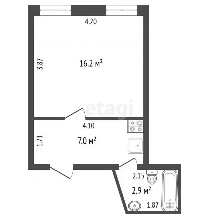1-к кв. Калининградская область, Калининград Красная ул., 117А (26.0 ... - Фото 2