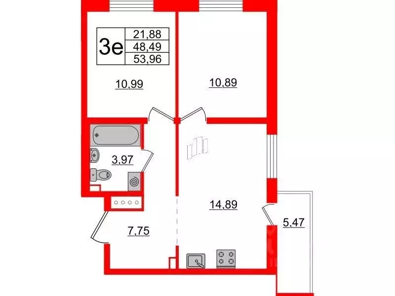 Квартира, 2 комнаты, 48.49 м - Фото 0