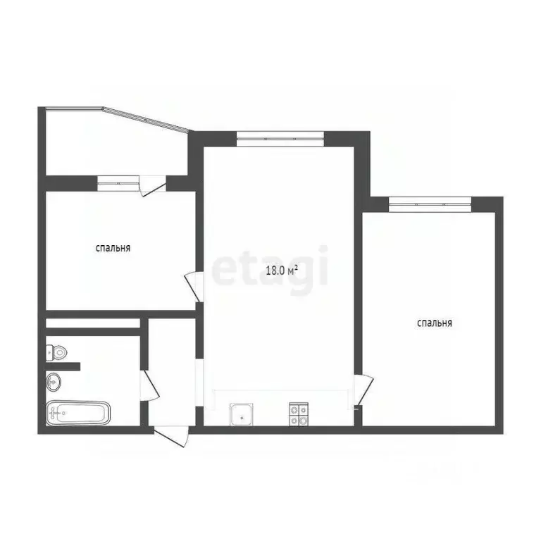 2-к кв. Тюменская область, Тюмень ул. Федюнинского, 56 (58.9 м) - Фото 2