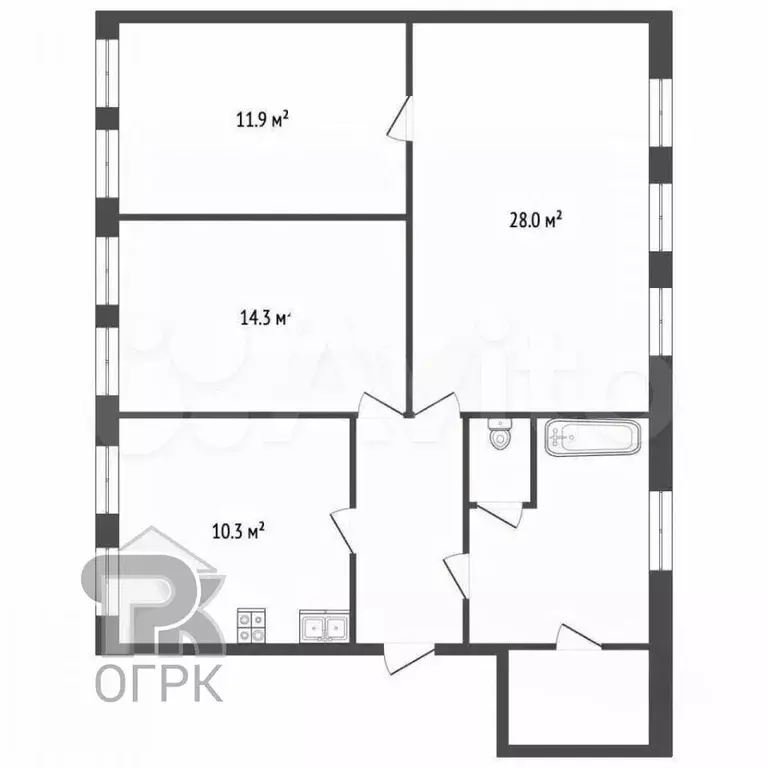 3-к. квартира, 89 м, 4/4 эт. - Фото 0
