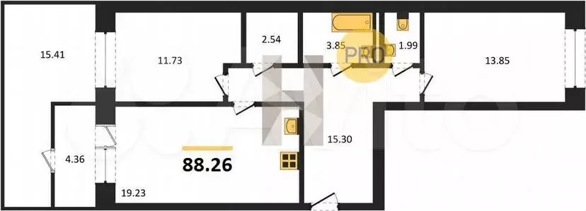 2-к. квартира, 88,3м, 1/9эт. - Фото 0