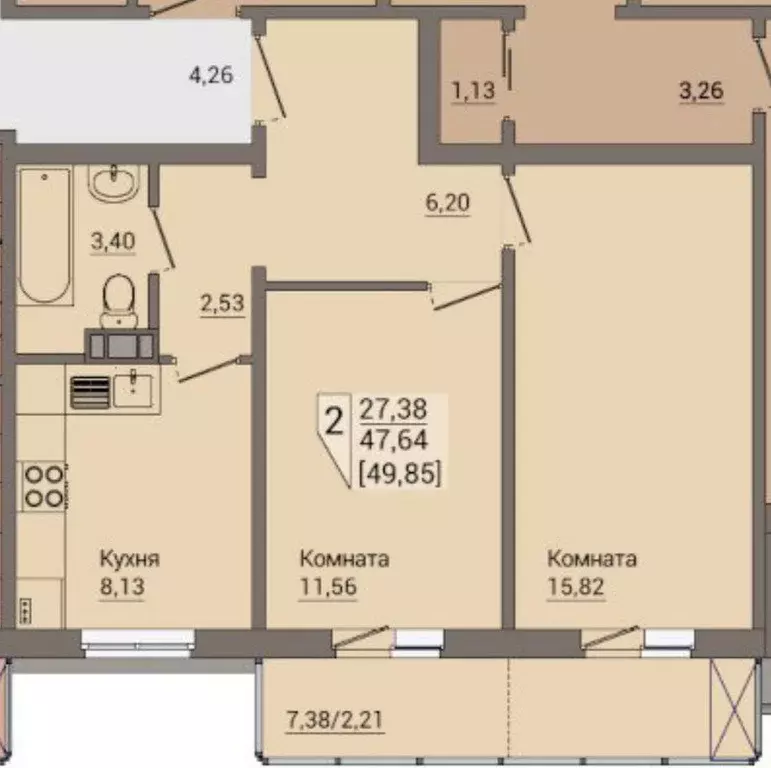 Продаётся 2-к квартира, 49 м - Фото 1
