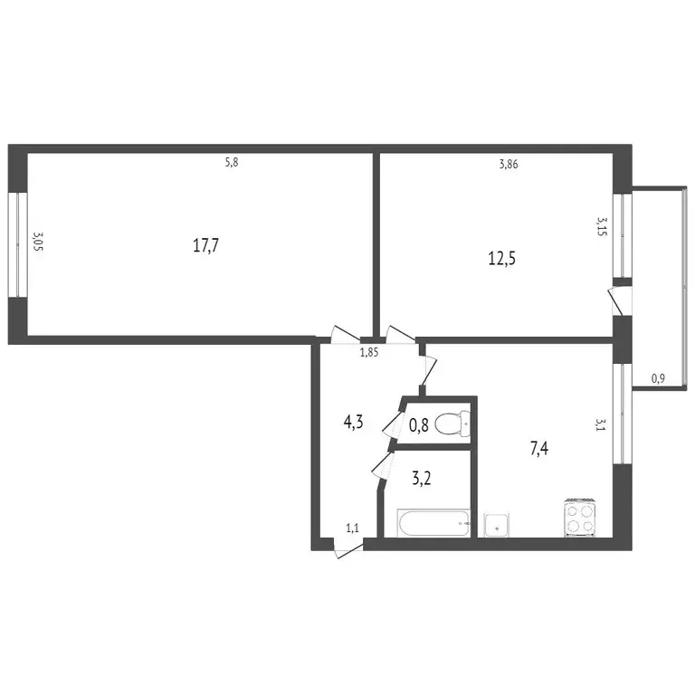 Квартира, 2 комнаты, 45.8 м - Фото 1
