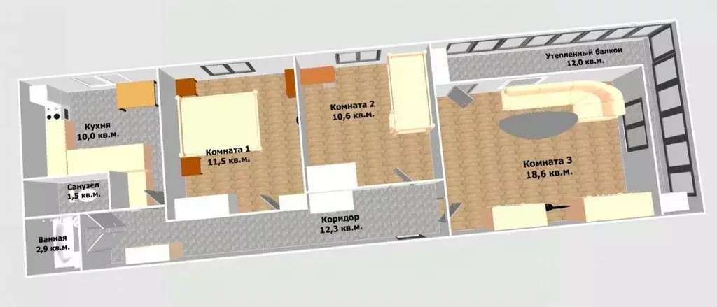 3-к кв. Ленинградская область, Кировск Набережная ул., 17 (67.4 м) - Фото 2