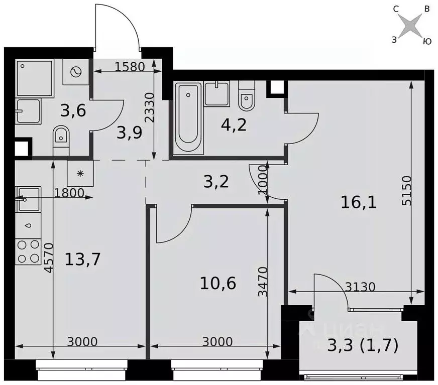 2-к кв. Москва Новоостаповская ул., 6АС1 (57.0 м) - Фото 1