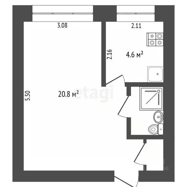 1-к кв. Тюменская область, Тюмень Военная ул., 15 (29.5 м) - Фото 1
