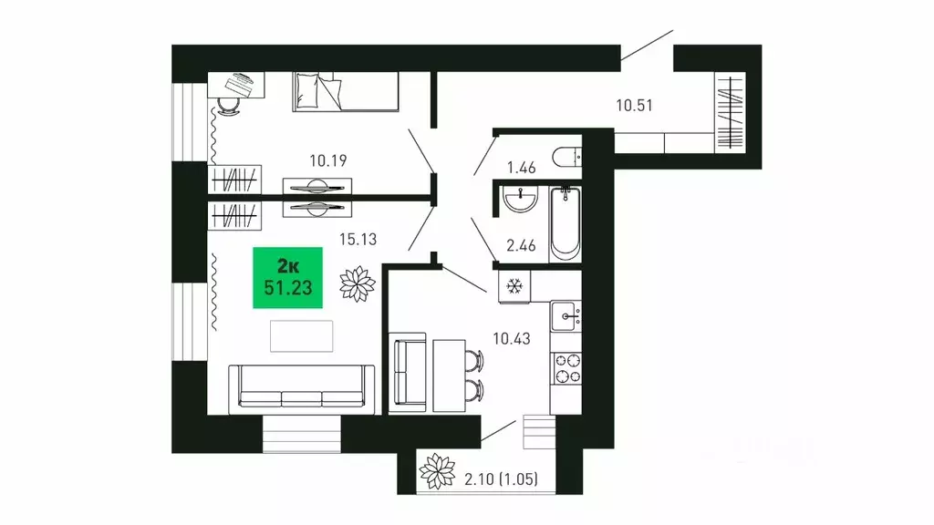 2-к кв. Кировская область, Кирово-Чепецкий район, Федяковское с/пос, ... - Фото 1