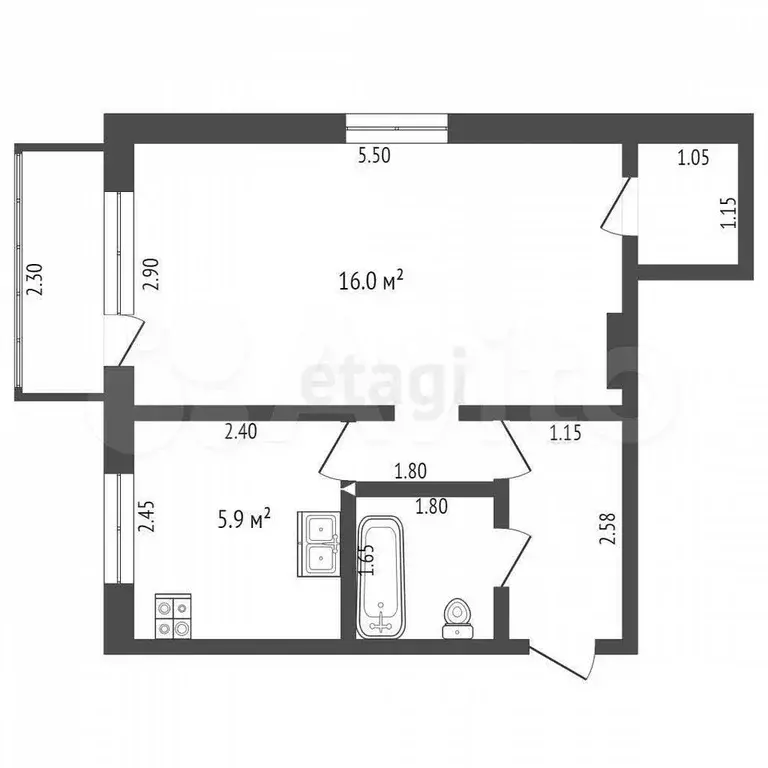 1-к. квартира, 29 м, 2/2 эт. - Фото 0