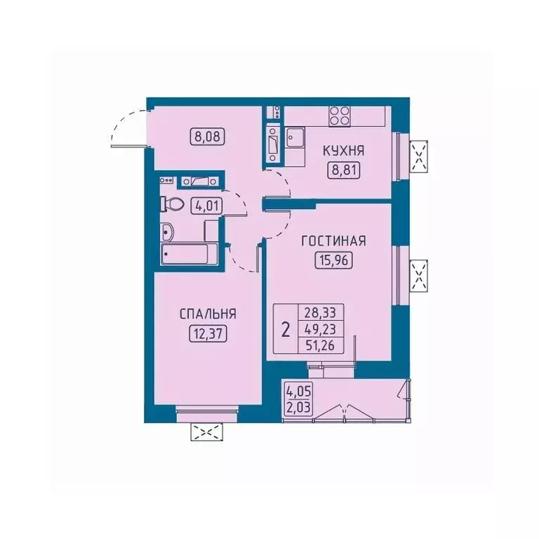 2-к кв. Красноярский край, Красноярск Свободный просп. (51.26 м) - Фото 1