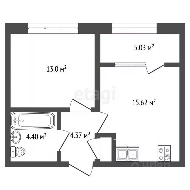 1-к кв. Тюменская область, Тюмень ул. Пожарных и Спасателей, 1к1 (37.0 ... - Фото 1