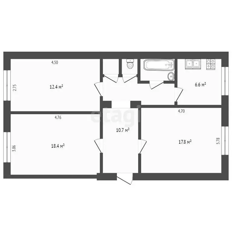 1к в 3-комнатной квартире (17.8 м) - Фото 0